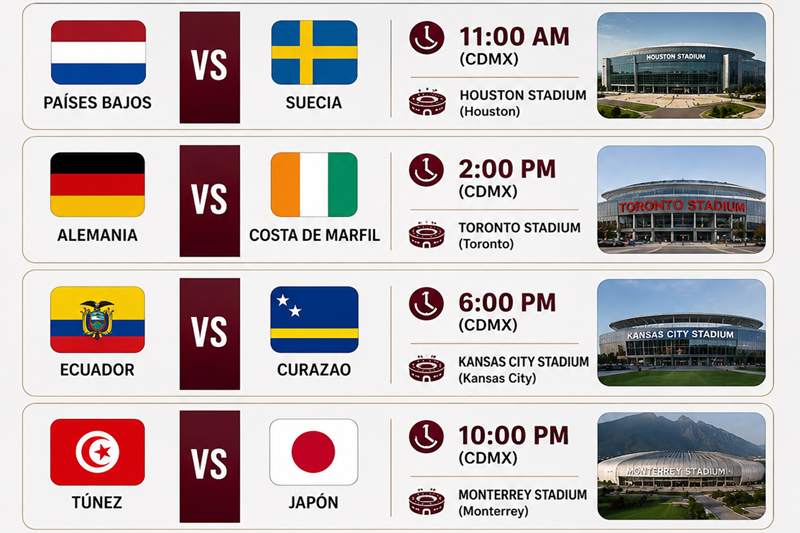 Calendario y horarios de partidos del Mundial 2026 este sábado 20 de junio